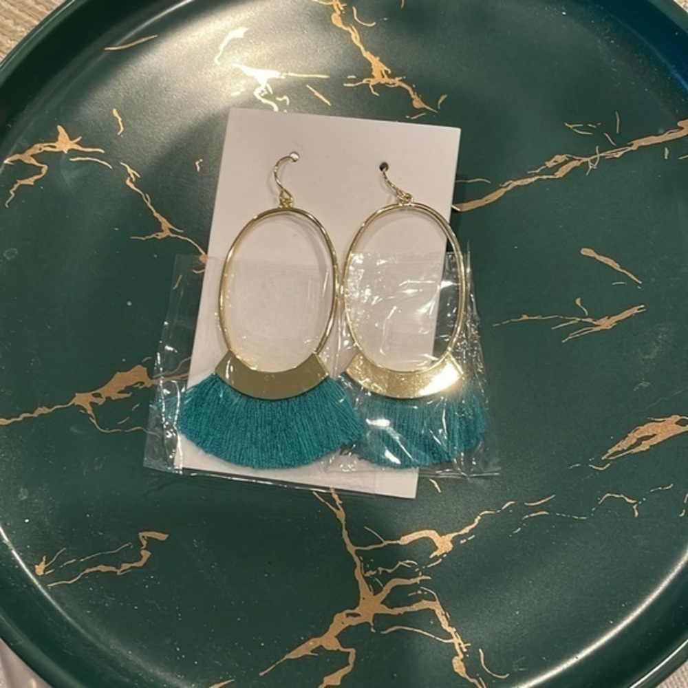 & Other Stories Gold Tassle Green/blue Earring
